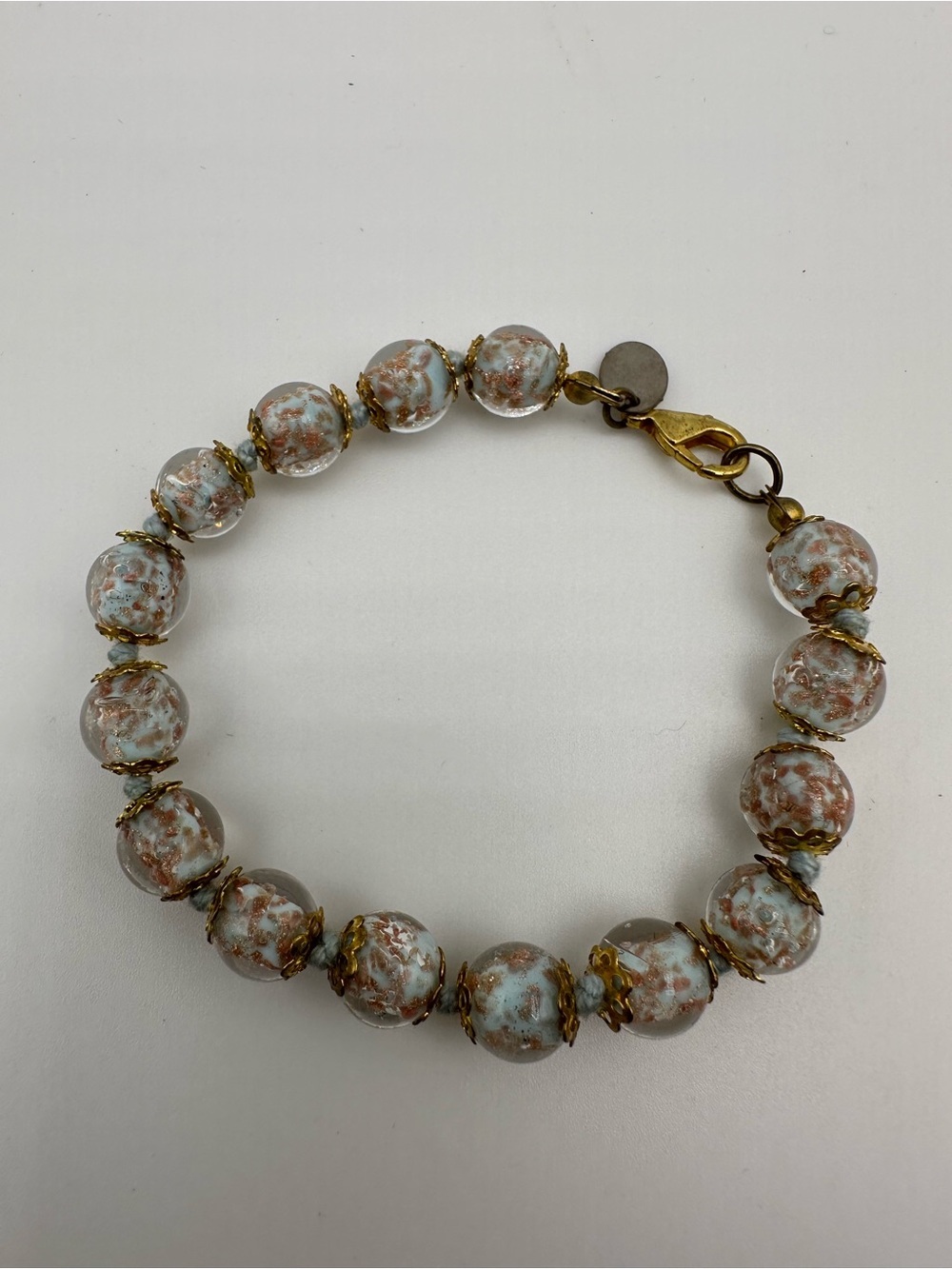 Murano Glass Bead Bracelet in blue with Gold Accents